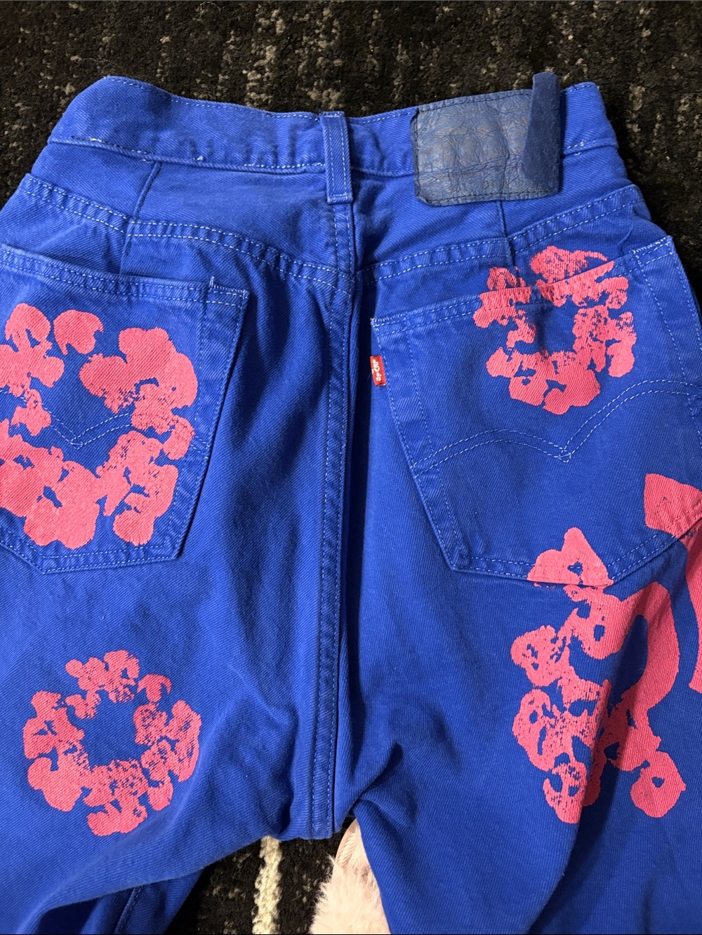 Bright Blue High-Waist Jeans with Pink Floral Print - Picture 3 of 4